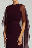Burgundy Round Neck Long Formal Dress with Shawl