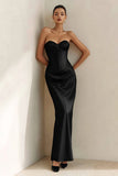 Black Strapless Satin Long Formal Dress