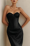 Black Strapless Satin Long Formal Dress
