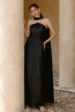 Strapless Long Black Tie Dress with Streamer