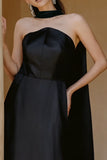 Strapless Long Black Tie Dress with Streamer