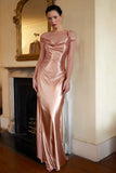 Champagne Cold Shoulder Satin Long Formal Dress