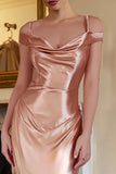 Champagne Cold Shoulder Satin Long Formal Dress