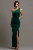 Dark Green One Shoulder Formal Dress with Slit