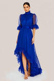Royal Blue High Neck High Low Ruffled Formal Dress