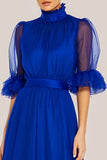 Royal Blue High Neck High Low Ruffled Formal Dress