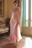 Pink One Shoulder Ruched Satin Formal Dress