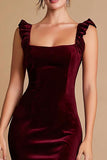 Velvet Burgundy Mermaid Formal Dress with Ruffles