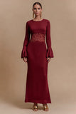 Burgundy Long Sleeve Formal Dress with Lace
