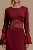 Burgundy Long Sleeve Formal Dress with Lace