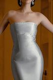 Strapless Silver Bodycon Satin Formal Dress