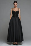 Black A Line Spaghetti Straps Long Formal Dress