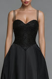 Black A Line Spaghetti Straps Long Formal Dress