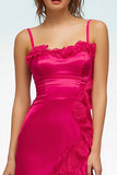 High Low Fuchsia Ruffled Long Formal Dress