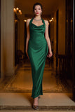 Dark Green Halter Satin Long Formal Dress