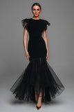 Black Mermaid Round Neck Long Formal Dress