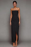 Yellow Strapless Sheath Long Formal Dress with Slit