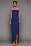 Yellow Strapless Sheath Long Formal Dress with Slit