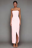 Yellow Strapless Sheath Long Formal Dress with Slit