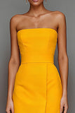 Yellow Strapless Sheath Long Formal Dress with Slit