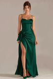 Dark Green Spaghetti Straps Bowed Satin Formal Dress