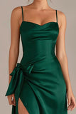 Dark Green Spaghetti Straps Bowed Satin Formal Dress