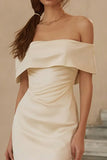 Mermaid Ivory Off the Shoulder Midi Engagement Dress With Ruffles