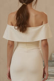 Mermaid Ivory Off the Shoulder Midi Engagement Dress With Ruffles