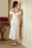 Off the Shoulder Sheath Ivory Midi Formal Dress With Slit