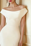 Off the Shoulder Sheath Ivory Midi Formal Dress With Slit