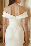 Off the Shoulder Sheath Ivory Midi Formal Dress With Slit
