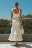 Satin A Line Ivory Square Neck Engagement Dress With Ruffles