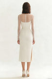 Long Sleeve Ivory Sheath Engagement Dress With Slit