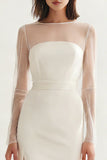 Long Sleeve Ivory Sheath Engagement Dress With Slit