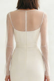 Long Sleeve Ivory Sheath Engagement Dress With Slit
