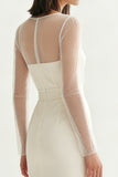 Long Sleeve Ivory Sheath Engagement Dress With Slit