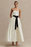 Ivory A Line Strapless Engagement Dress With Bow