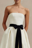 Ivory A Line Strapless Engagement Dress With Bow