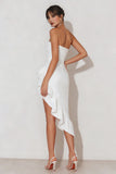 Strapless Asymmetrical Little White Dress With Ruffles