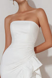 Strapless Asymmetrical Little White Dress With Ruffles