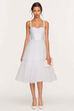 White A Line Spaghetti Straps Midi Engagement Dress