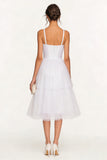 White A Line Spaghetti Straps Midi Engagement Dress