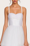 White A Line Spaghetti Straps Midi Engagement Dress