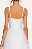 White A Line Spaghetti Straps Midi Engagement Dress