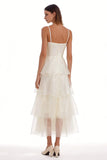 Ivory Tiered A Line Spaghetti Straps Engagement Dress