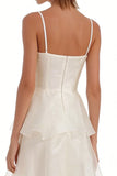 Ivory Tiered A Line Spaghetti Straps Engagement Dress