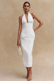 Halter White Sheath Engagement Dress