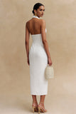 Halter White Sheath Engagement Dress