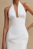 Halter White Sheath Engagement Dress