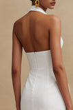 Halter White Sheath Engagement Dress